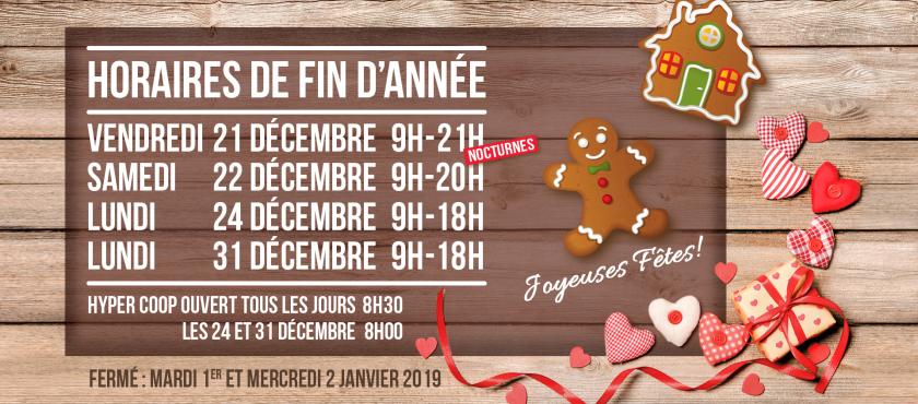 Horaires de fin d'année