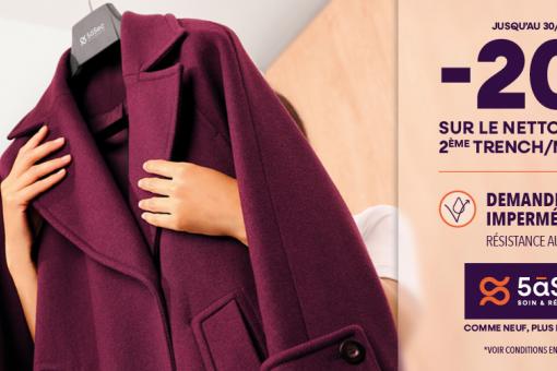 -20% sur le nettoyage du 2ème trench/manteau